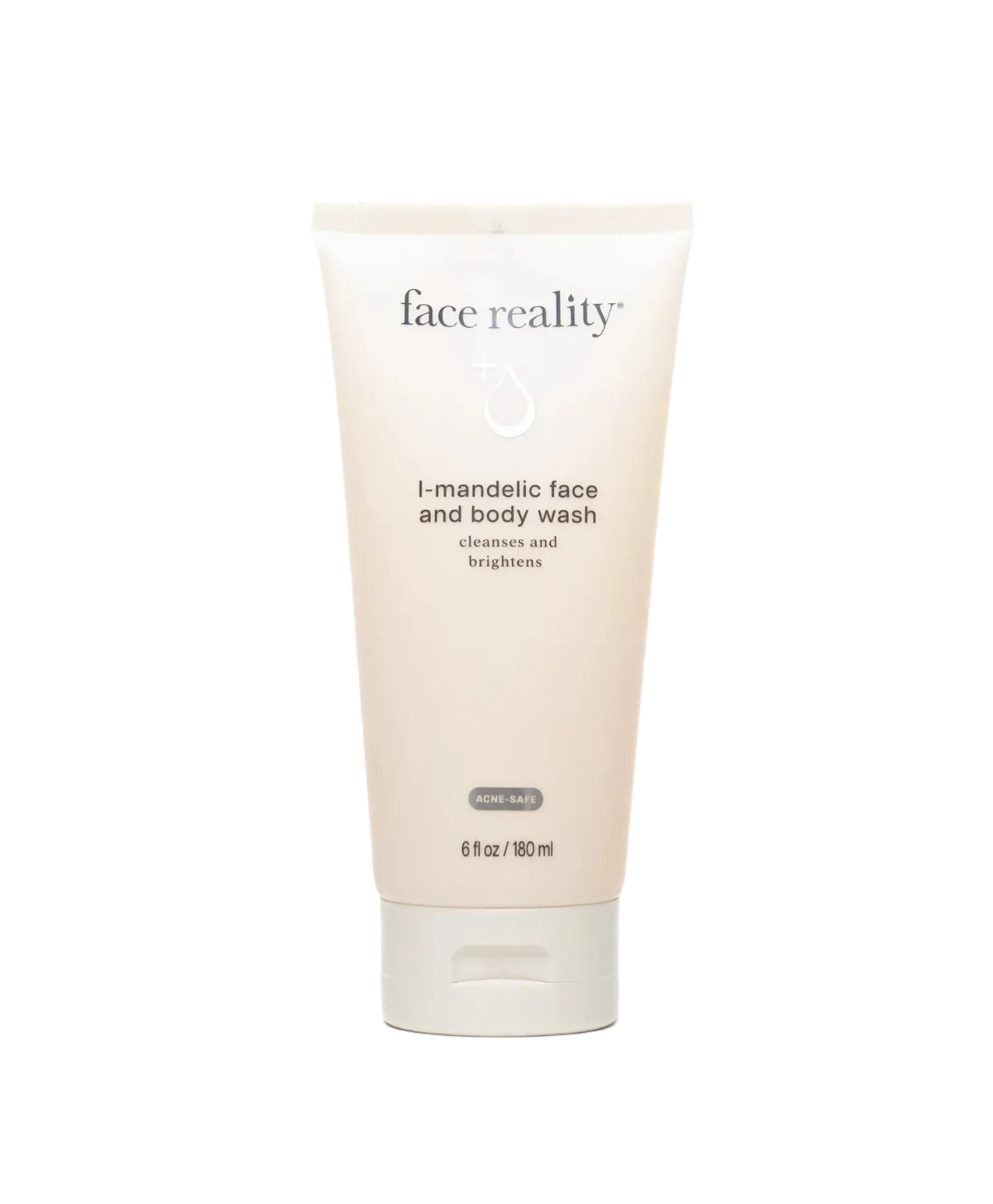 A tube of Face Reality L-Mandelic Face & Body Scrub against a white background.