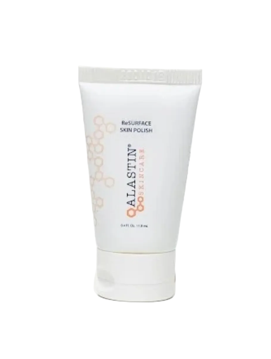 A travel-sized tube of ReSURFACE Skin Polish by Alastin.
