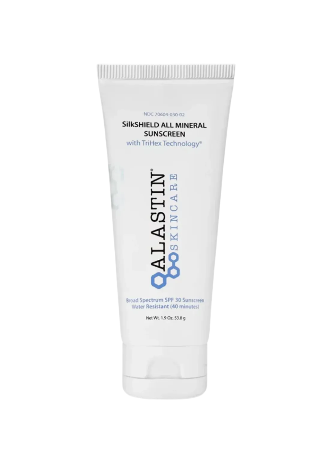 A travel-sized tube of Alastin SilkSHIELD Mineral Sunscreen.
